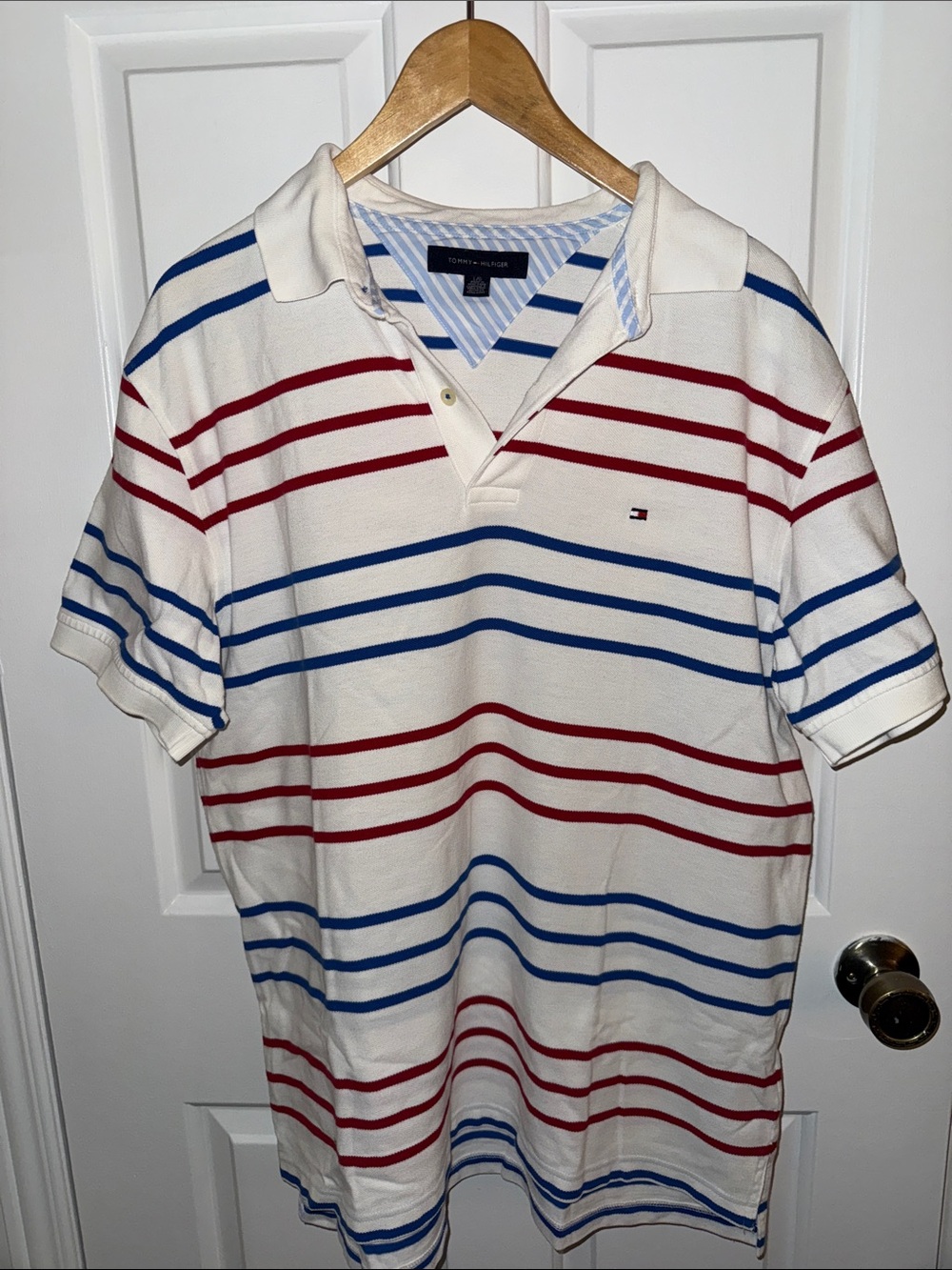 Vintage 90s Tommy Hilfiger Striped Pique Polo Shirt - Size L